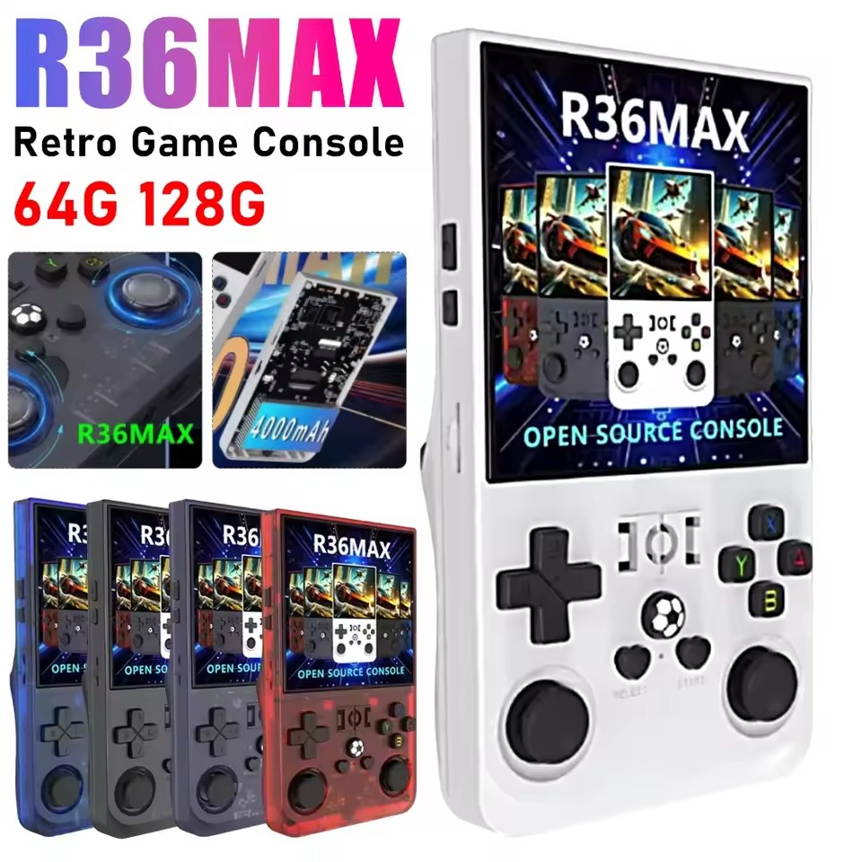 Retro Handheld Game Console R36S - R36MAX RetroคอนโซลเกมมือถือR36S UpdateระบบLinux 4.0 นิ้วหน้าจอIPSเครื่องเล่นวิดีโอเกมแบบพกพา 64GB