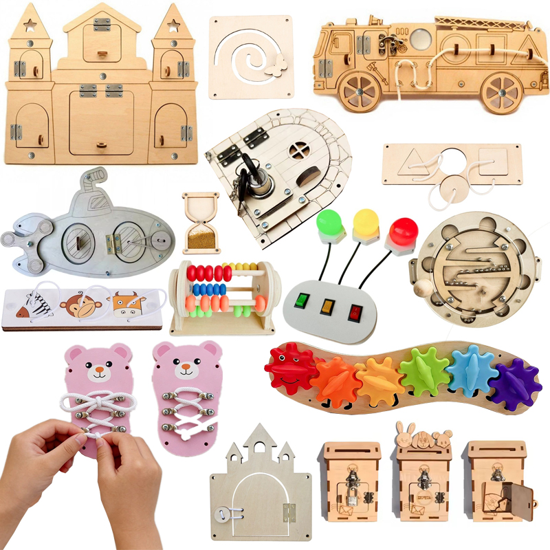 Montessori Wooden Busy Board Toddler - DIY มอนเตสซอรี่ บิซซี่ บอร์ด อุปกรณ์เสริมไม้ สตรอเบอร์รี่