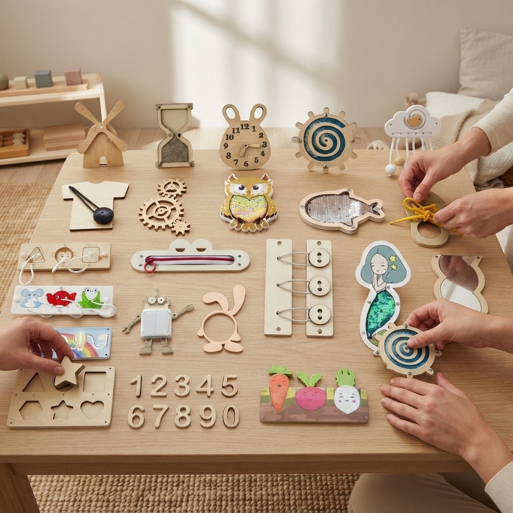บอร์ดกิจกรรมไม้แบบมอนเตสซอรี่  - Montessori Wooden Busy Board Toddler บทวิจารณ์และราคา