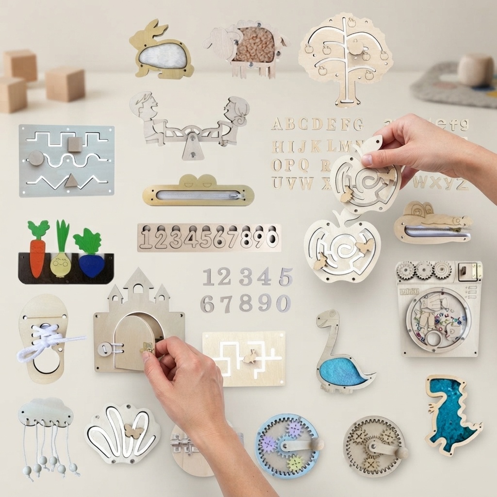 บอร์ดกิจกรรมไม้แบบมอนเตสซอรี่  - Montessori Wooden Busy Board Toddler บทวิจารณ์และราคา