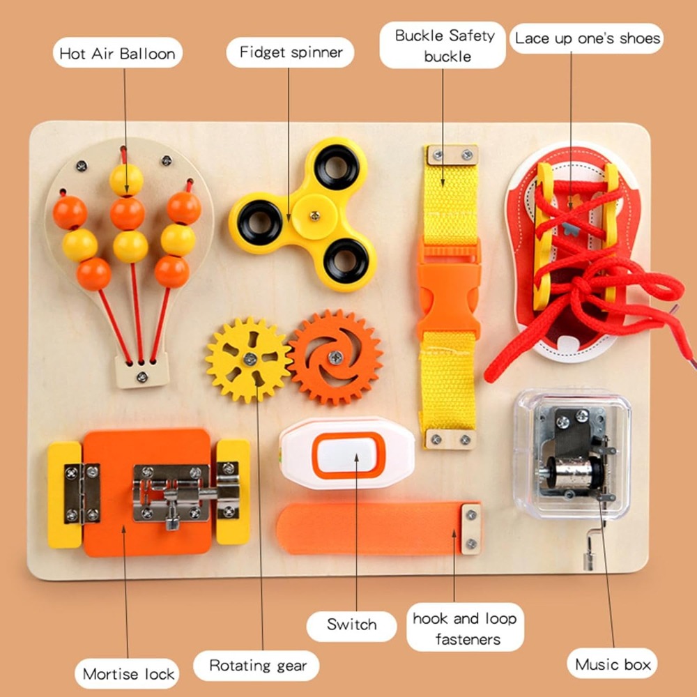 ของเล่นไม้มอนเตสซอรี่ บอร์ดกิจ - Montessori Wooden Busy Board Toddler บทวิจารณ์และราคา