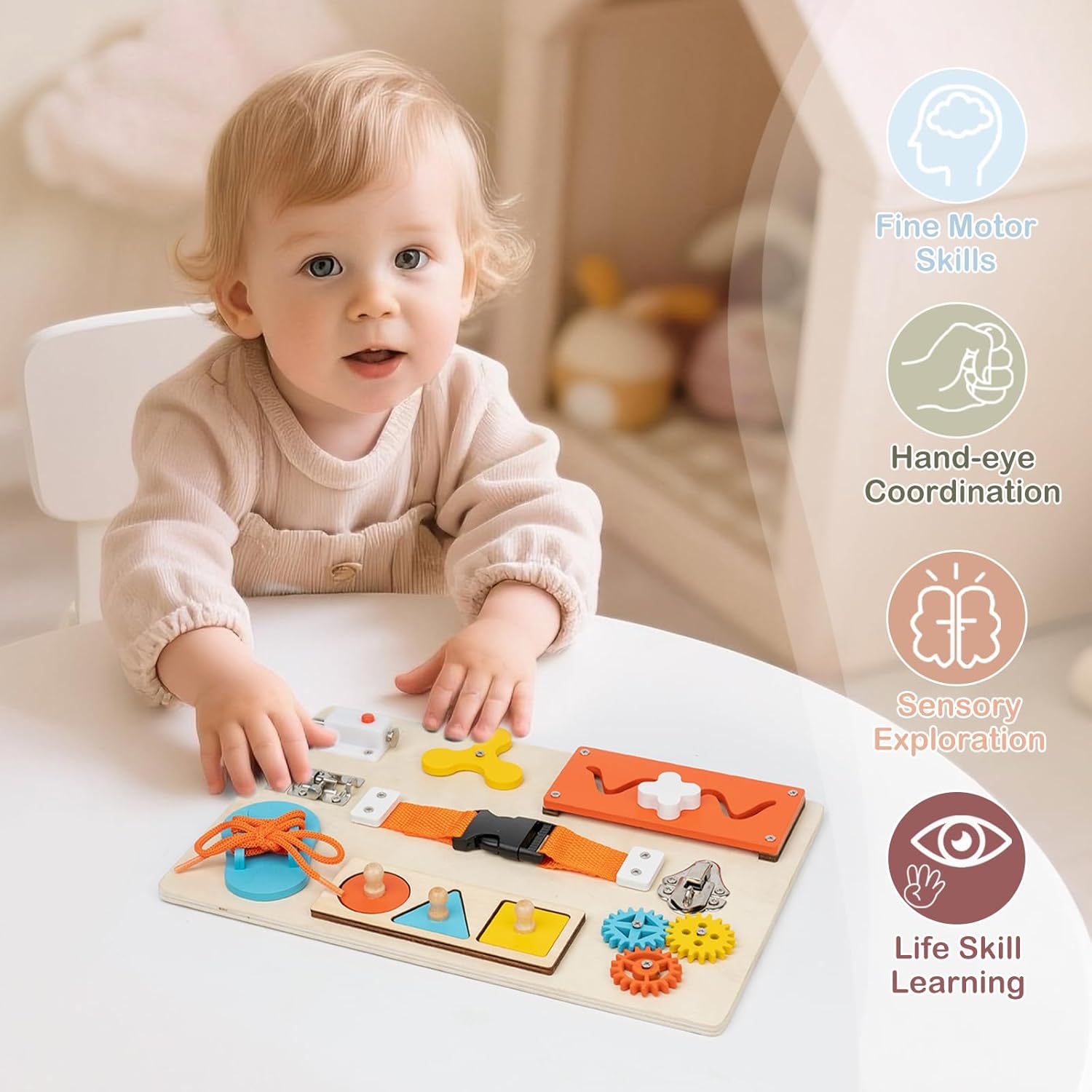 กระดานมอนเตสซอรี่สำหรับเด็กเล็ - Montessori Wooden Busy Board Toddler บทวิจารณ์และราคา